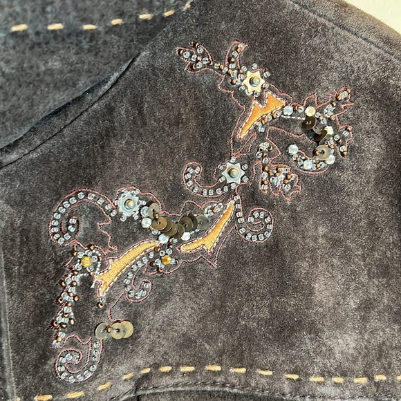 Coldwater Creek Dark Brown Leather Jacket with Embroidery - Picture 4 of 16